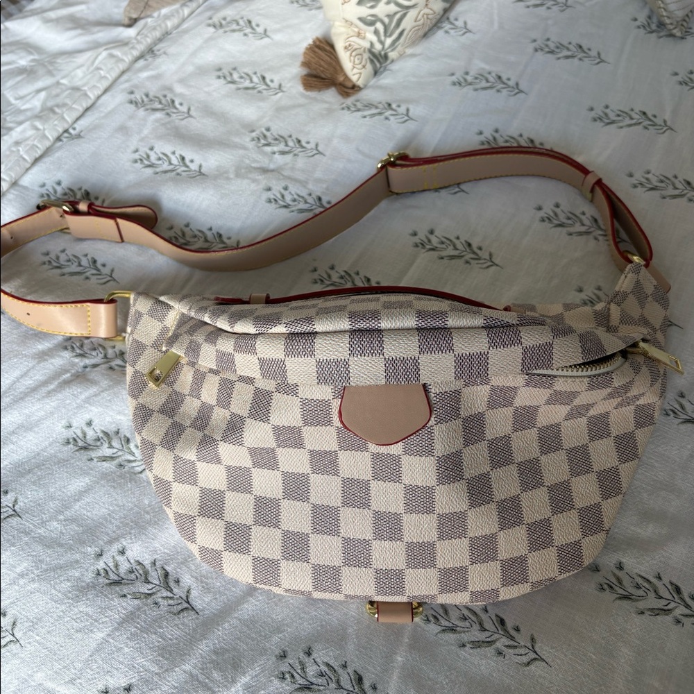 Checkered off white & gray belt bag
